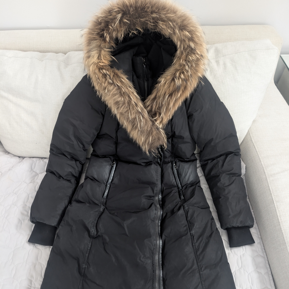 Mackage Kay Long Black Puffer Coat with Fur Trim